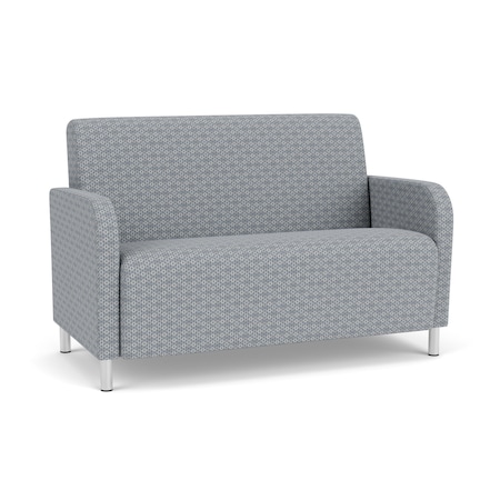 Lesro Siena Lounge Reception Loveseat, Brushed Steel, RS Fog Upholstery SN1501